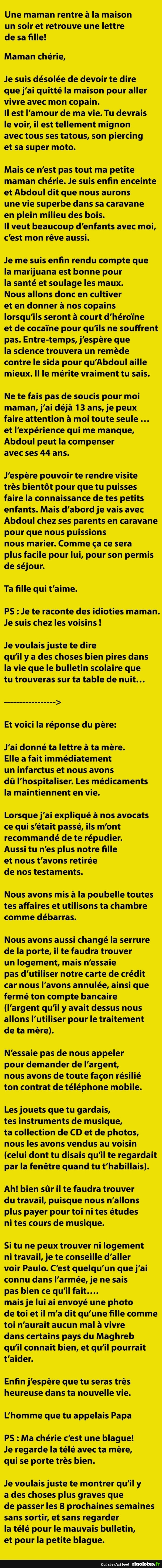 Maman chérie, je suis désolée de te dire que j'ai quitté la maison...