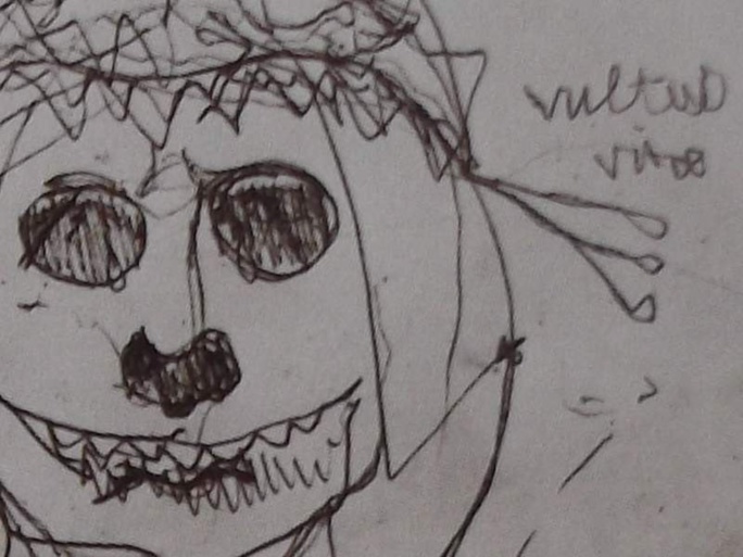 Dessin de Victor Hugo : tête de mort sous son voile Dessin de Victor Hugo : tête de mort sous son voile