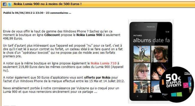 Le dernier Nokia Lumia 900 sans abonnement à moins de 500 euros ! Le dernier Nokia Lumia 900 sans abonnement à moins de 500 euros !