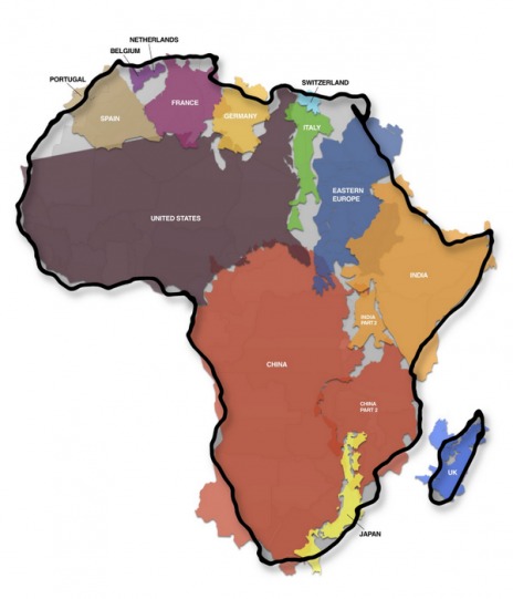 La superficie de l’Afrique englobe la Chine, les Etats-Unis, une bonne partie de l’Europe..