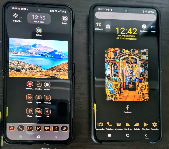 A gauche le zflip 3 déplié, à droite un S20 Ultra. Le zflip est juste un peu plus étroit. Ce qui est parfait pour la prise en main. A gauche le zflip 3 déplié, à droite un S20 Ultra. Le zflip est juste un peu plus étroit. Ce qui est parfait pour la prise en main.