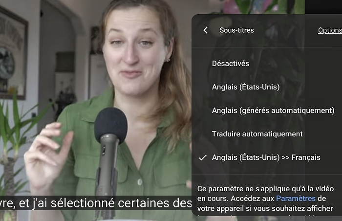 Copie d'écran pour obtenir les  sous-titres en français