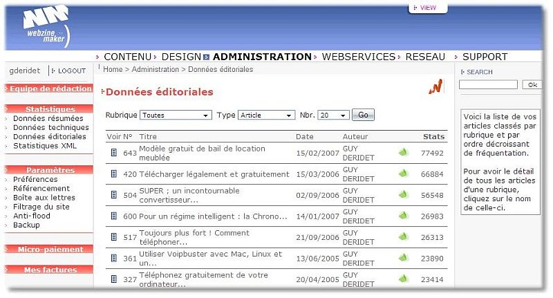 Hit parade des articles de Web Side Stories