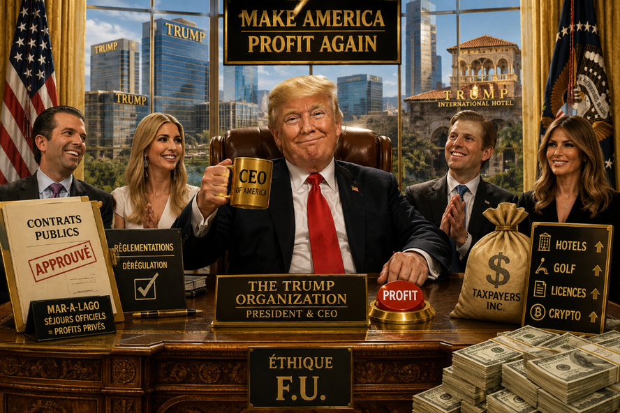 Comment ce président a transformé l’Amérique en machine à cash. Image : ChatGPT