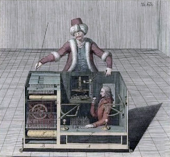 Le Turc mécanique, gravure de Karl Gottlieb von Windisch dans le livre de 1783, « Raison inanimée » - source : WikiCommons