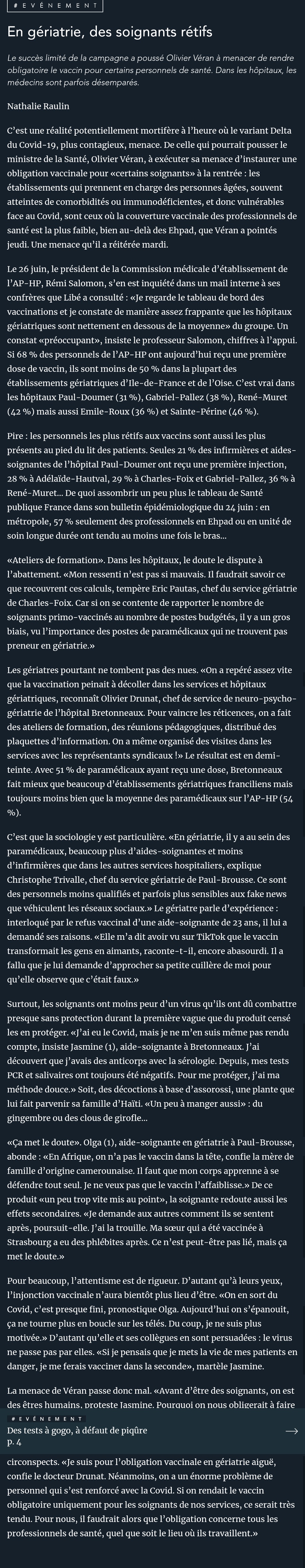 En gériatrie les soignants sont rétifs (aux vaccins)