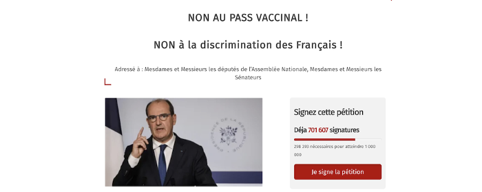 Pétition contre le pass vaccinal Pétition contre le pass vaccinal