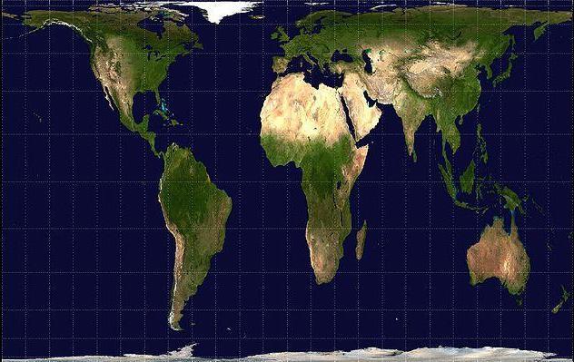 La projection de Peters, qui contrairement à celle de Mercator, tente de tenir compte de la taille réelle des continents