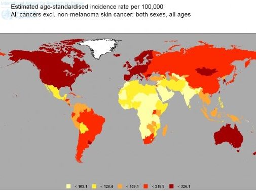 Le cancer dans le monde : force est de constater que le cancer se développe surtout dans les pays nantis. La polution est surement un facteur prépondérant.