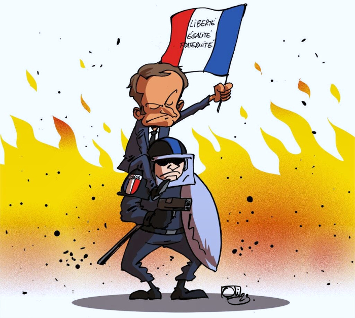 "- En  avant ! Mais, ni à gauche, ni à droite, ni au centre !"  "- Chez nous, ça s'appelle : en arrière, Chef !"