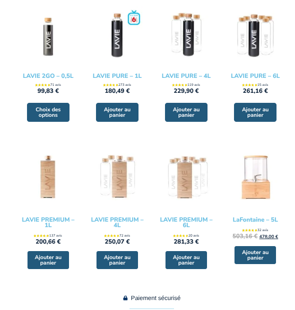 La gamme des produits LaVie. Dois-je encore préciser que je n'ai aucun conflit d'intérêt ? Mon site est exempt de toute publicité payante.