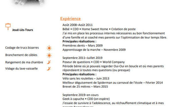 Une mère écrit le CV de son  fils