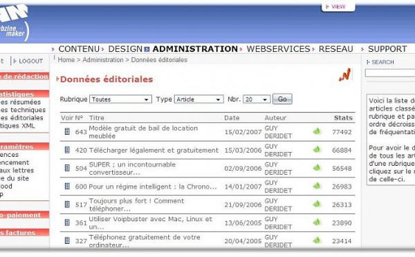 Hit parade des articles de Web Side Stories